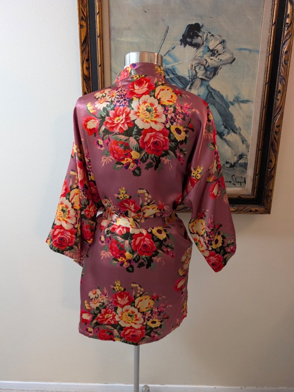 Pink Rose Print Robe - One Size Fits Most - Picture 4 of 5